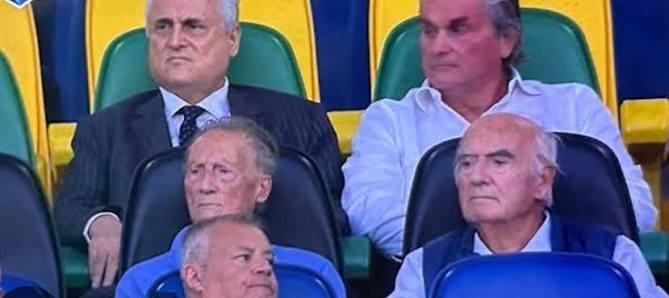 Lazio-Milan, tribuna d’onore con Cragnotti, Lenzini e Pedro